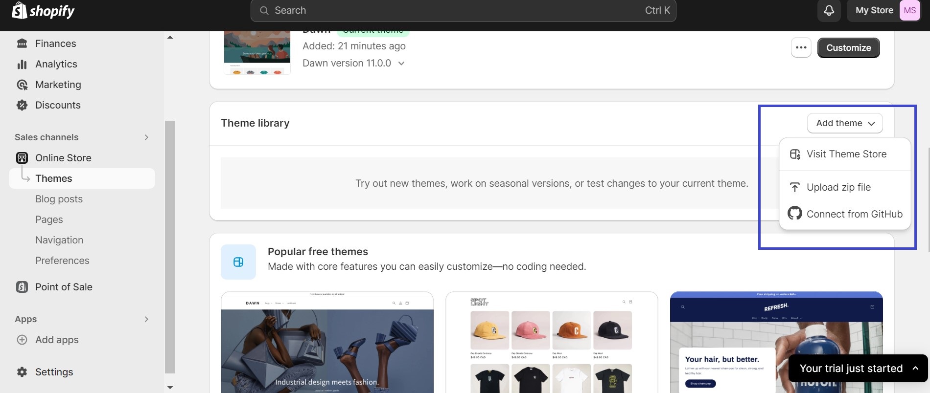 Upload the theme file to the new store.